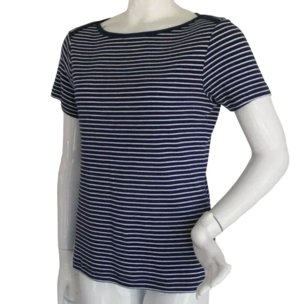 TOMMY BAHAMA Top, M, Blue/White stripe, Ribbed, SS - Picture 3 of 9